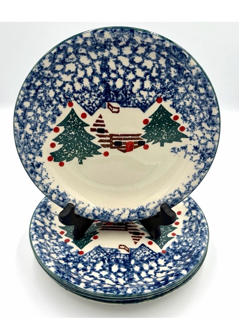 Tienshan Folk Craft Salad Dessert Plates Cabin In The Snow Christmas SET OF 4